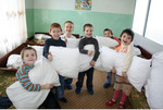 Happy kids with their new pillows